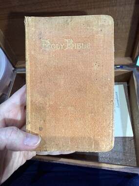 Vintage KJV Holy Bible Small Portrait Edition Tan Cloth Bound with Sunday School